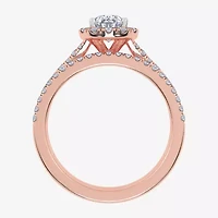 (G / Vs2-Si1) Womens 1 CT. T.W. Lab Grown White Diamond 10K Rose Gold Pear Side Stone Halo Bridal Set