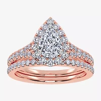 (G / Vs2-Si1) Womens 1 CT. T.W. Lab Grown White Diamond 10K Gold Pear Side Stone Halo Bridal Set