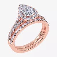 (G / Vs2-Si1) Womens 1 CT. T.W. Lab Grown White Diamond 10K Gold Pear Side Stone Halo Bridal Set