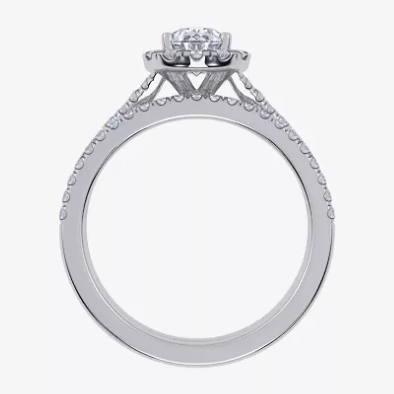 (G / Vs2-Si1) Womens 1 CT. T.W. Lab Grown White Diamond 10K Gold Pear Side Stone Halo Bridal Set