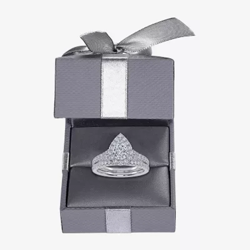 (G / Vs2-Si1) Womens 1 CT. T.W. Lab Grown White Diamond 10K Gold Pear Side Stone Halo Bridal Set