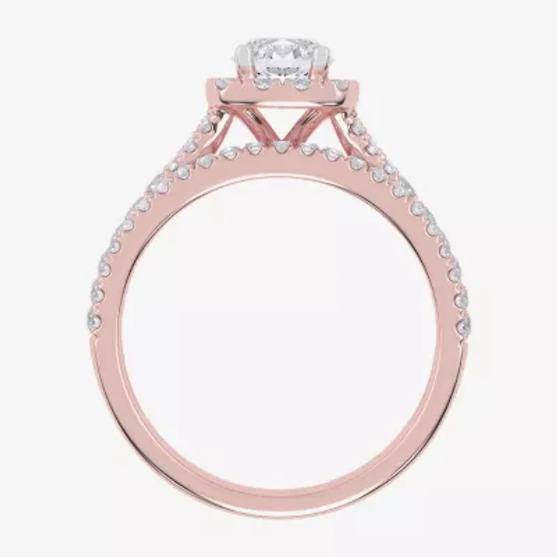 (G / Vs2-Si1) Womens 1 CT. T.W. Lab Grown White Diamond 10K Rose Gold Cushion Side Stone Halo Bridal Set