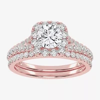 (G / Vs2-Si1) Womens 1 CT. T.W. Lab Grown White Diamond 10K Rose Gold Cushion Side Stone Halo Bridal Set