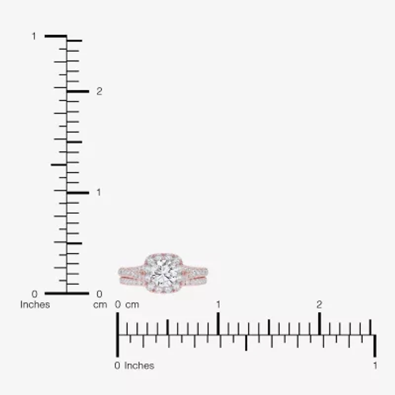 (G / Vs2-Si1) Womens 1 CT. T.W. Lab Grown White Diamond 10K Rose Gold Cushion Side Stone Halo Bridal Set
