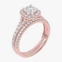 (G / Vs2-Si1) Womens 1 CT. T.W. Lab Grown White Diamond 10K Rose Gold Cushion Side Stone Halo Bridal Set