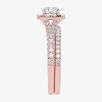 (G / Vs2-Si1) Womens 1 CT. T.W. Lab Grown White Diamond 10K Rose Gold Cushion Side Stone Halo Bridal Set