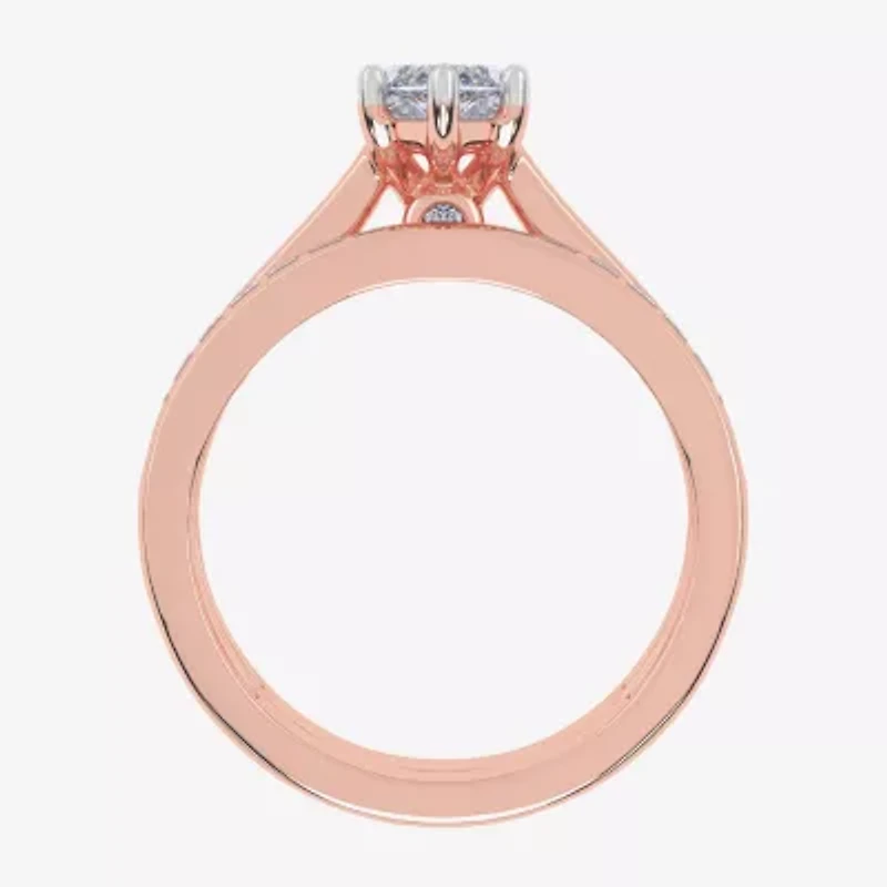 (G / Vs2-Si1) Womens 1 1/2 CT. T.W. Lab Grown White Diamond 10K Rose Gold Marquise Side Stone Bridal Set