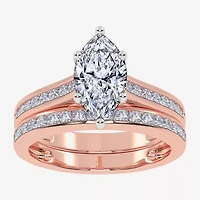 (G / Vs2-Si1) Womens 1 1/2 CT. T.W. Lab Grown White Diamond 10K Gold Marquise Side Stone Bridal Set