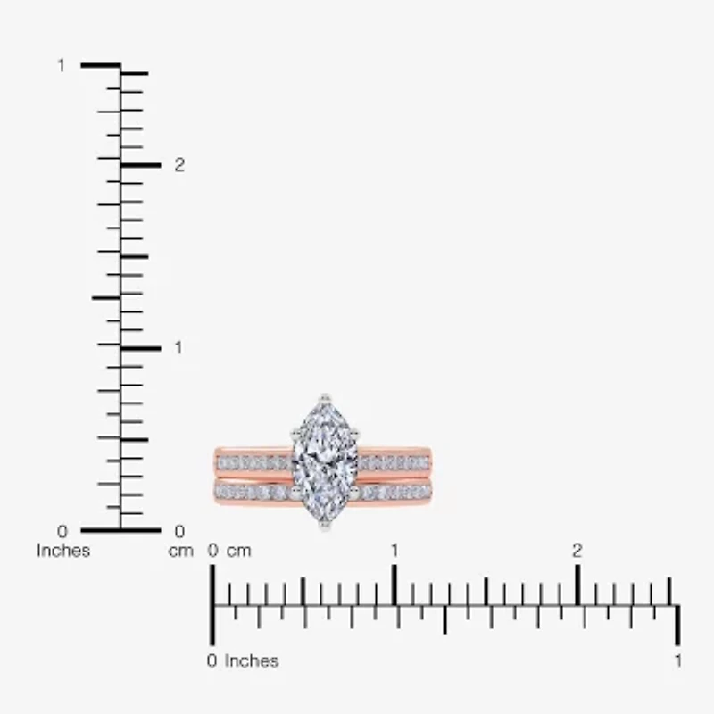 (G / Vs2-Si1) Womens 1 1/2 CT. T.W. Lab Grown White Diamond 10K Rose Gold Marquise Side Stone Bridal Set
