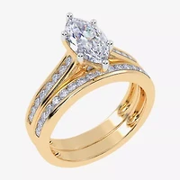 (G / Vs2-Si1) Womens 1 1/2 CT. T.W. Lab Grown White Diamond 10K Gold Marquise Side Stone Bridal Set