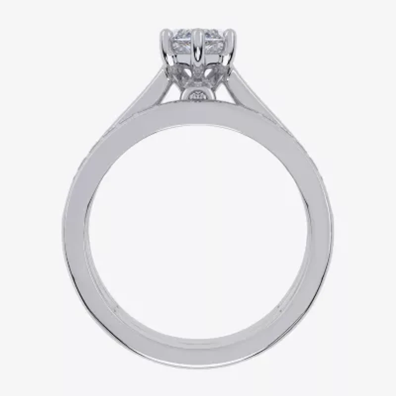 G / Vs2-Si1) Womens 1 1/2 CT. T.W. Lab Grown White Diamond 10K Gold Marquise Side Stone Bridal Set