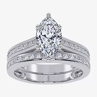 G / Vs2-Si1) Womens 1 1/2 CT. T.W. Lab Grown White Diamond 10K Gold Marquise Side Stone Bridal Set