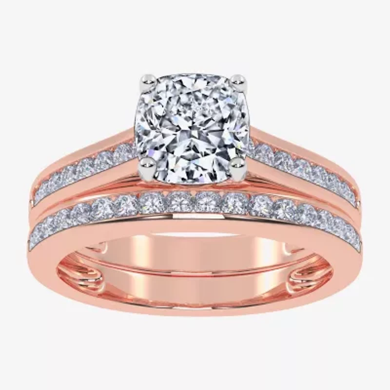 (G / Vs2-Si1) Womens 1 1/2 CT. T.W. Lab Grown White Diamond 10K Rose Gold Round Side Stone Bridal Set