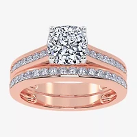(G / Vs2-Si1) Womens 1 1/2 CT. T.W. Lab Grown White Diamond 10K Rose Gold Round Side Stone Bridal Set