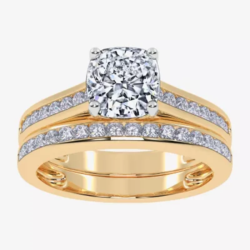 (G / Vs2-Si1) Womens 1 1/2 CT. T.W. Lab Grown White Diamond 10K Gold Round Side Stone Bridal Set