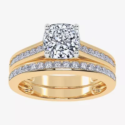 (G / Vs2-Si1) Womens 1 1/2 CT. T.W. Lab Grown White Diamond 10K Gold Round Side Stone Bridal Set