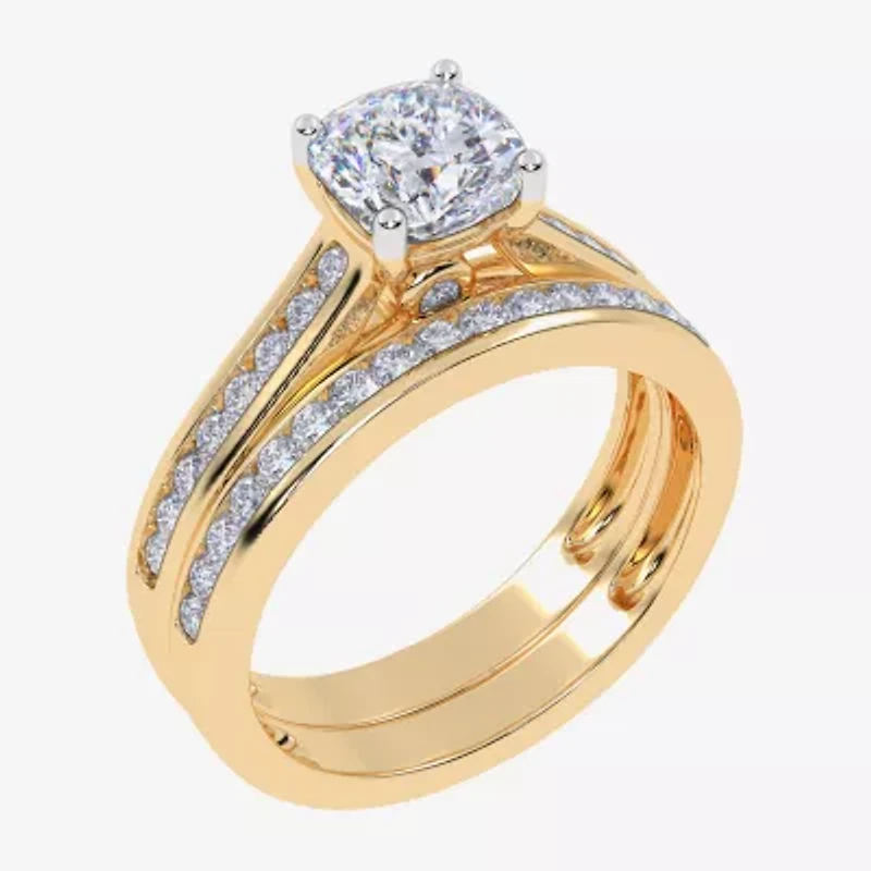 (G / Vs2-Si1) Womens 1 1/2 CT. T.W. Lab Grown White Diamond 10K Gold Round Side Stone Bridal Set