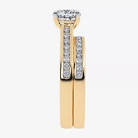 (G / Vs2-Si1) Womens 1 1/2 CT. T.W. Lab Grown White Diamond 10K Gold Round Side Stone Bridal Set