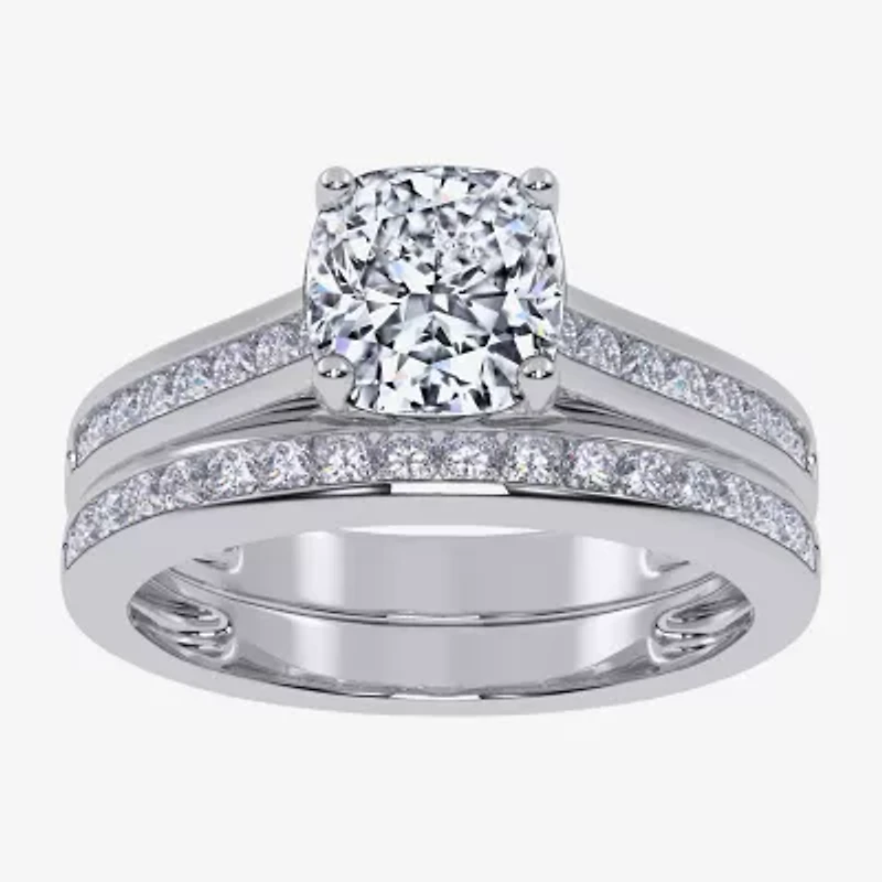 G / Vs2-Si1) Womens 1 1/2 CT. T.W. Lab Grown White Diamond 10K Gold Round Side Stone Bridal Set