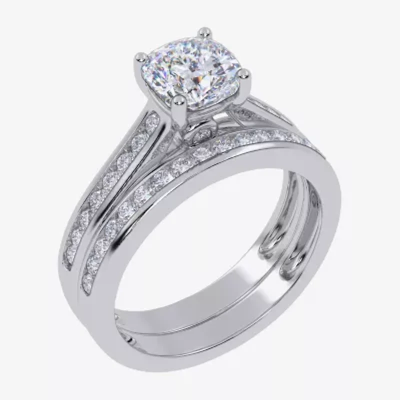 G / Vs2-Si1) Womens 1 1/2 CT. T.W. Lab Grown White Diamond 10K Gold Round Side Stone Bridal Set
