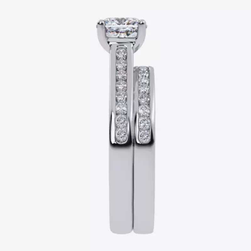 G / Vs2-Si1) Womens 1 1/2 CT. T.W. Lab Grown White Diamond 10K Gold Round Side Stone Bridal Set