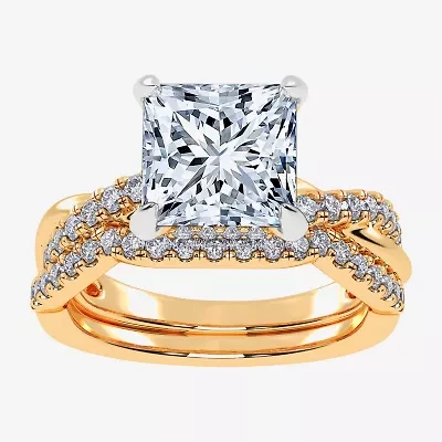 (G-H / Si1-Si2) Womens 3 1/2 CT. T.W Lab Grown White Diamond 14K Gold Side Stone Engagement Ring