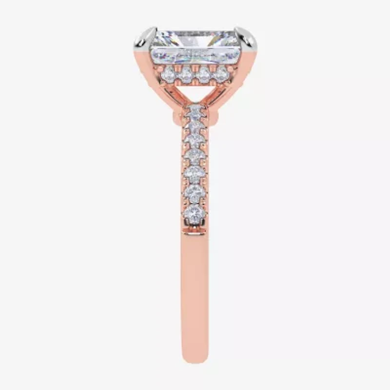 (G-H / Si1-Si2) Womens 2 1/4 CT. T.W. Lab Grown White Diamond 14K Rose Gold Side Stone Engagement Ring