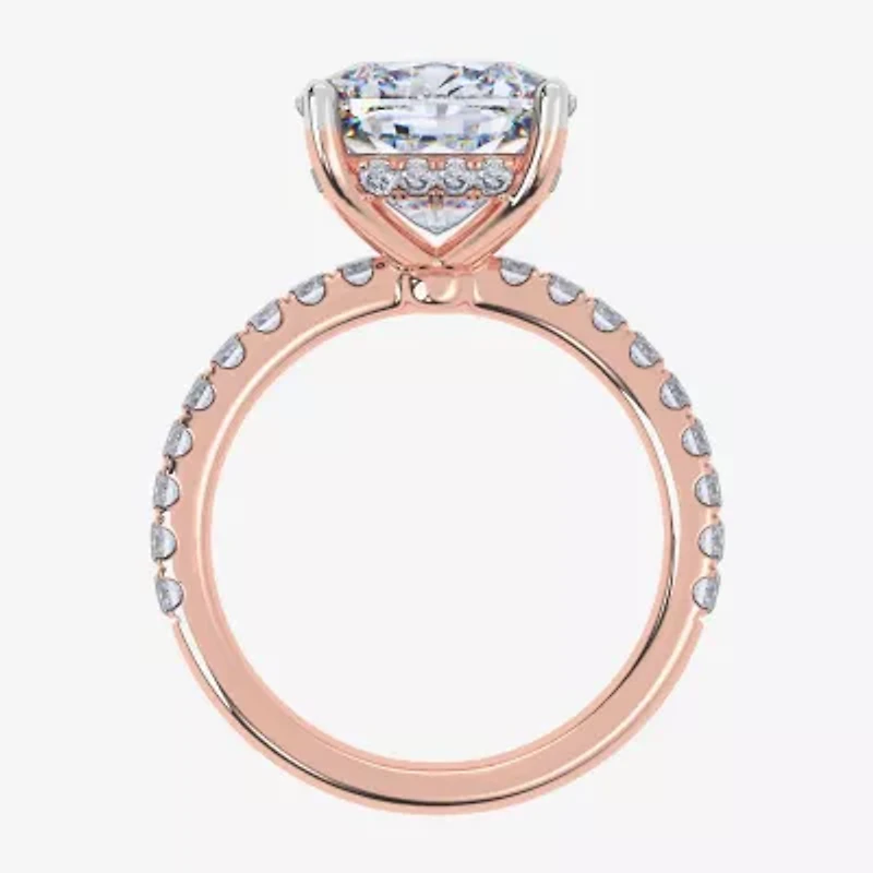 Womens 5 1/2 CT. T.W. White Diamond 14K Rose Gold Cushion Side Stone Engagement Ring