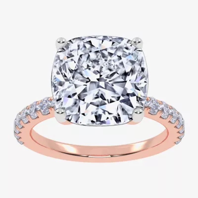 Womens 5 1/2 CT. T.W. White Diamond 14K Rose Gold Cushion Side Stone Engagement Ring