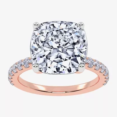 Womens 5 1/2 CT. T.W. White Diamond 14K Rose Gold Cushion Side Stone Engagement Ring