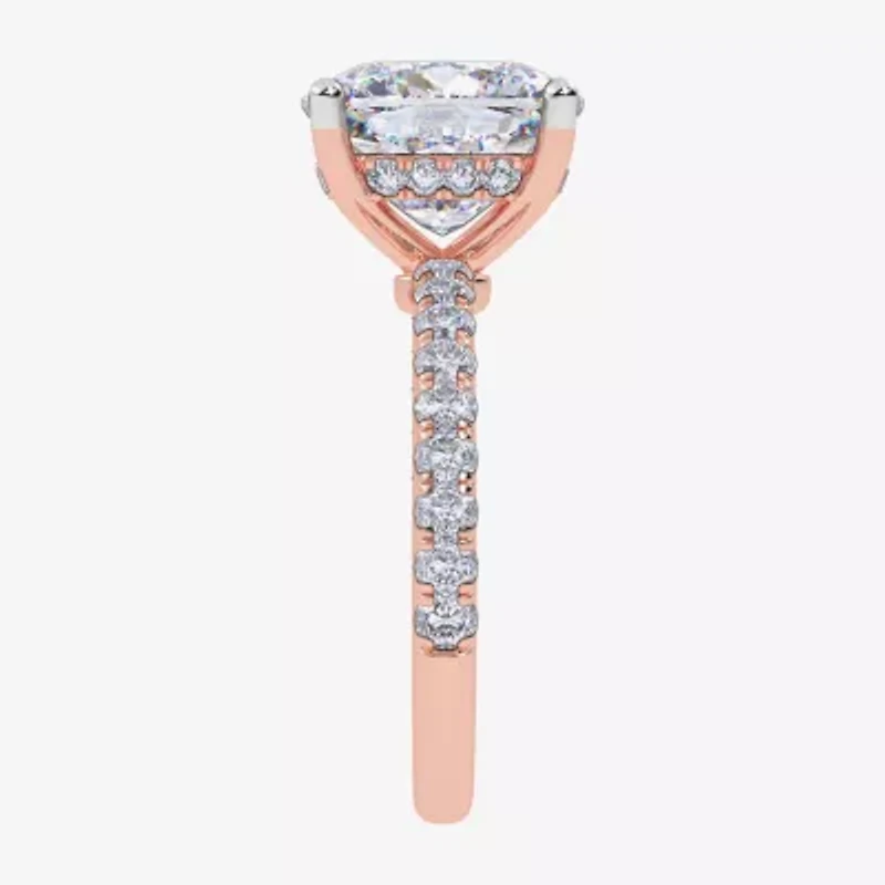 Womens 5 1/2 CT. T.W. White Diamond 14K Rose Gold Cushion Side Stone Engagement Ring