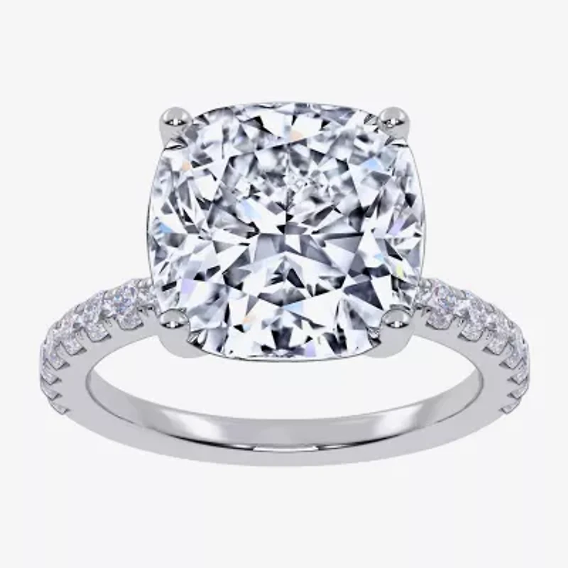 Womens 5 1/2 CT. T.W. Lab Grown White Diamond 14K Gold Cushion Side Stone Engagement Ring