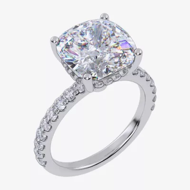 Womens 5 1/2 CT. T.W. Lab Grown White Diamond 14K Gold Cushion Side Stone Engagement Ring