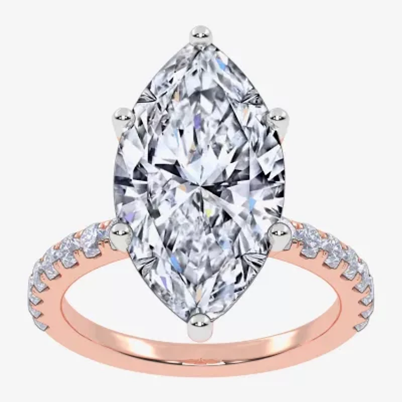 Womens 5 1/2 CT. T.W. Lab Grown White Diamond 14K Rose Gold Marquise Side Stone Engagement Ring
