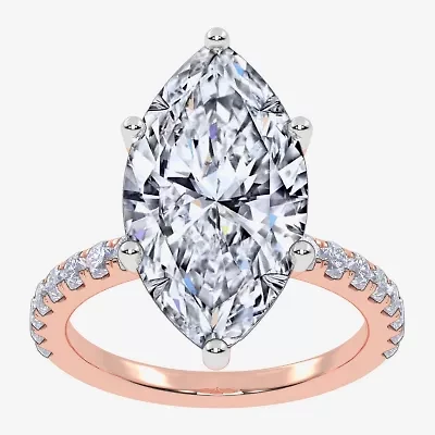Womens 5 1/2 CT. T.W. Lab Grown White Diamond 14K Rose Gold Marquise Side Stone Engagement Ring