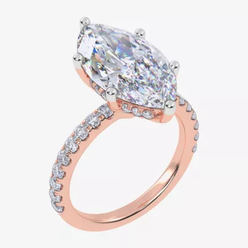 Womens 5 1/2 CT. T.W. Lab Grown White Diamond 14K Rose Gold Marquise Side Stone Engagement Ring