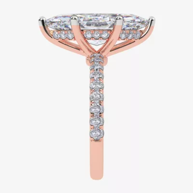 Womens 5 1/2 CT. T.W. Lab Grown White Diamond 14K Rose Gold Marquise Side Stone Engagement Ring