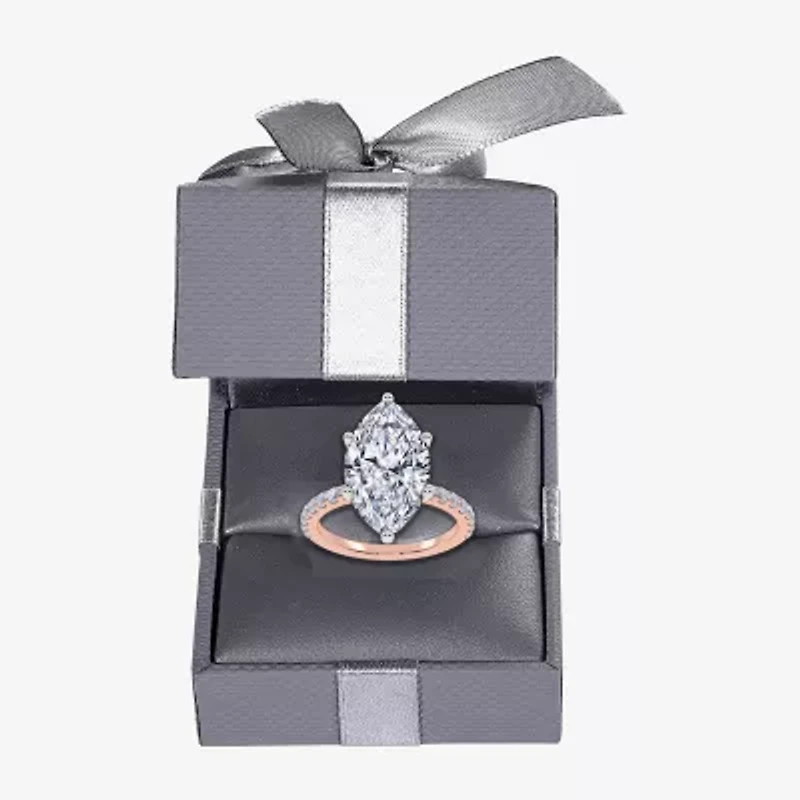 Womens 5 1/2 CT. T.W. Lab Grown White Diamond 14K Rose Gold Marquise Side Stone Engagement Ring