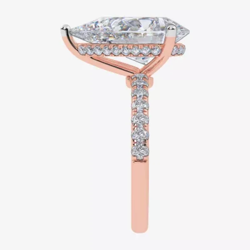 Womens 5 1/2 CT. T.W. Lab Grown White Diamond 14K Rose Gold Pear Side Stone Engagement Ring