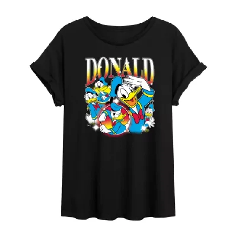 Disney Mickey and Friends Donald Duck Tee Womens Crew Neck Short Sleeve Oversized Juniors Graphic T-Shirt