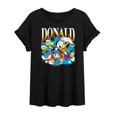 Disney Mickey and Friends Donald Duck Tee Womens Crew Neck Short Sleeve Oversized Juniors Graphic T-Shirt