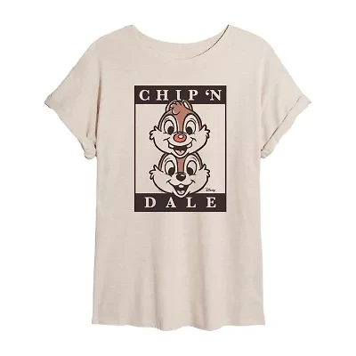 Disney Chip N Dale Tee Womens Crew Neck Short Sleeve Oversized Juniors Graphic T-Shirt