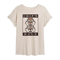 Disney Chip N Dale Tee Womens Crew Neck Short Sleeve Oversized Juniors Graphic T-Shirt