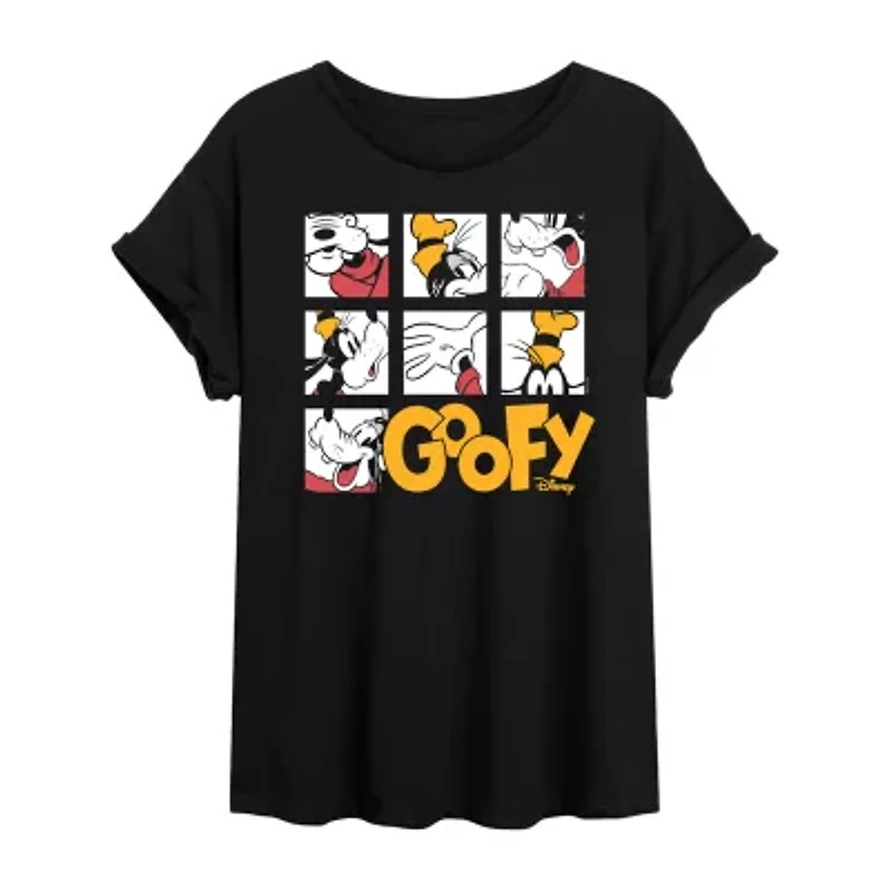 Disney Mickey and Friends Goofy Tee Womens Crew Neck Short Sleeve Oversized Juniors Graphic T-Shirt