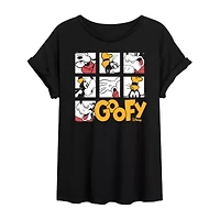 Disney Mickey and Friends Goofy Tee Womens Crew Neck Short Sleeve Oversized Juniors Graphic T-Shirt