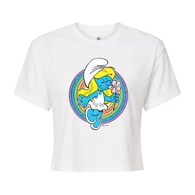 Smurfette Cropped Tee Womens Crew Neck Short Sleeve Regular Fit Smurfs Juniors Graphic T-Shirt