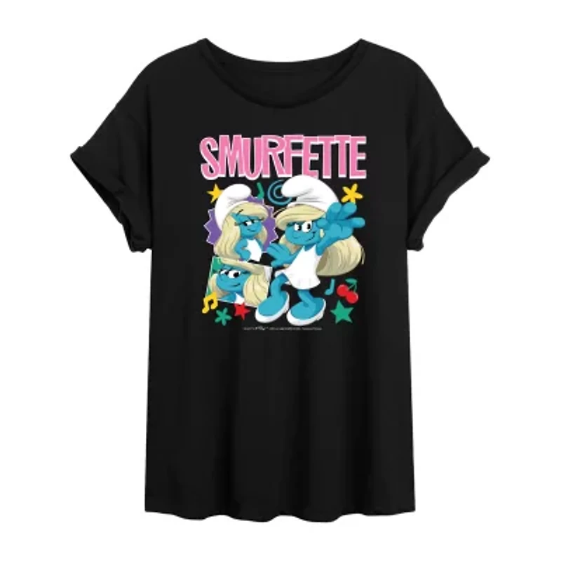 Smurfette Tee Womens Crew Neck Short Sleeve Oversized Smurfs Juniors Graphic T-Shirt