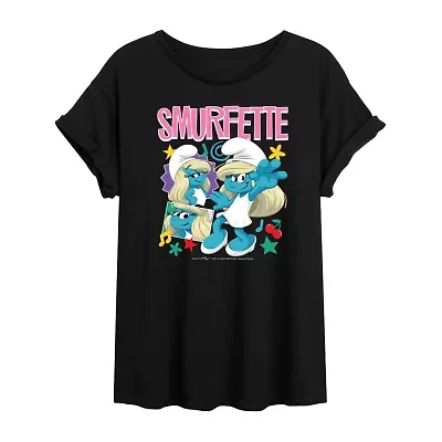 Smurfette Tee Womens Crew Neck Short Sleeve Oversized Smurfs Juniors Graphic T-Shirt