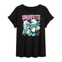 Smurfette Tee Womens Crew Neck Short Sleeve Oversized Smurfs Juniors Graphic T-Shirt