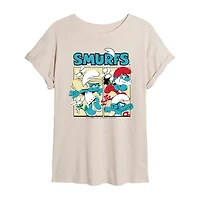 Smurfs Comic Tee Womens Crew Neck Short Sleeve Oversized Juniors Graphic T-Shirt